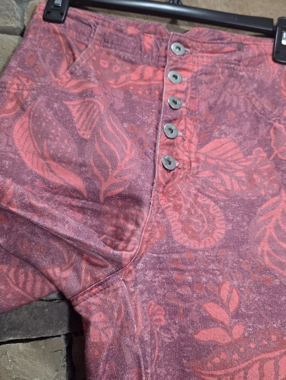 Pilcro Pink Red Patterned Wide-Leg Bootcut Pants - Picture 11 of 16